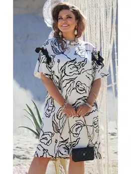 Платье 21703 диз.цветы молочный+черный