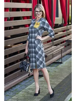 Платье 225 - серая клетка с горчичной отделкой