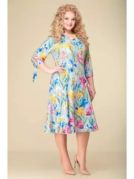 Платье 2469/1 серый+цветы