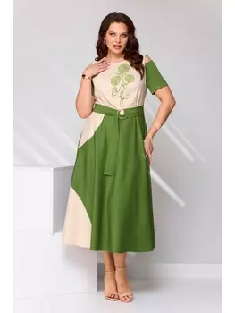 Платье 2681 бежево-зелёное