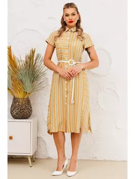 Платье 2757 горчица_зеленая полоска