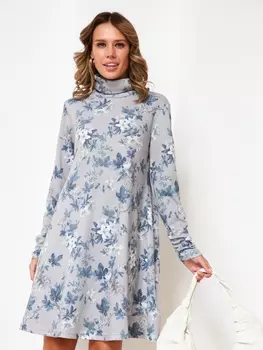 Платье 354светло-серый/цветы