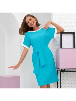 Платье Открытые границы (бирюза, с поясом)