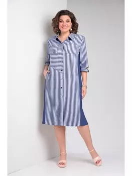 Платье 368 сине-голубой+белый