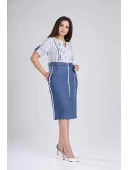 Платье 420-067 полоска+синий