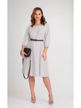 Платье 483 белый в черный горох