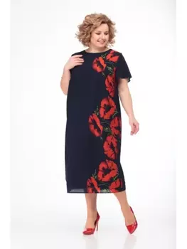 Платье 509 цветочный принт на синем фоне