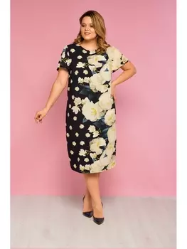 Платье 509 цветочный принт на темно синем фоне