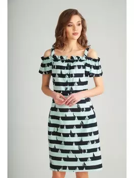 Платье 553-голубой+черный