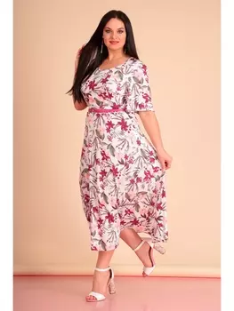 Платье 575-белый+розовые цветы