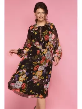 Платье 642 желтые цветы на черном фоне