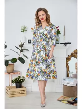 Платье 752 белый (принт цветы)