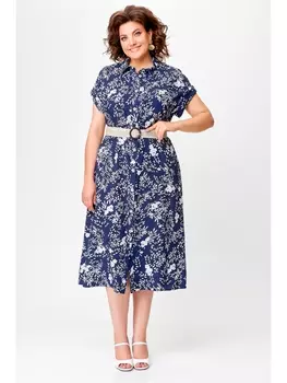 Платье 755 синий в белые цветы