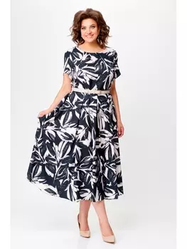 Платье 760 черное в бежевый принт «цветы»