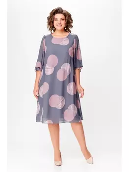Платье 761 серый в темно-розовые круги