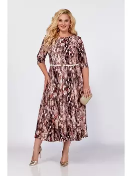 Платье 765 светло-коричневый в принт «цветные камни»
