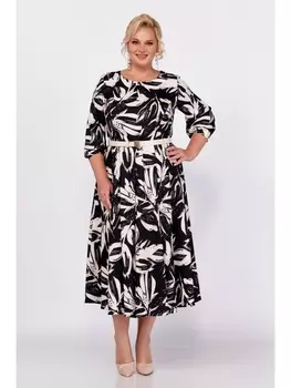 Платье 778 черный в бежевые цветы