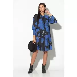 Платье 826 черный+синие цветы