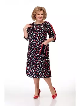 Платье 844 синий+красный горошек