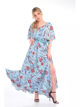 Платье 892 голубой+голубой пояс