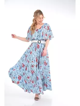 Платье 892 голубой+молочный пояс