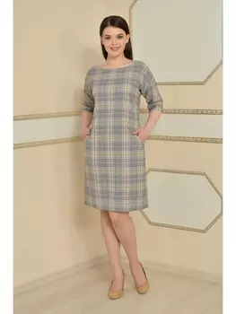 Платье 926 бежево-голубая клетка