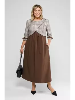 Платье 926 шоколад+серо-бежевая клетка