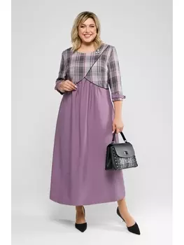 Платье 926 сирень+серо-розовая клетка