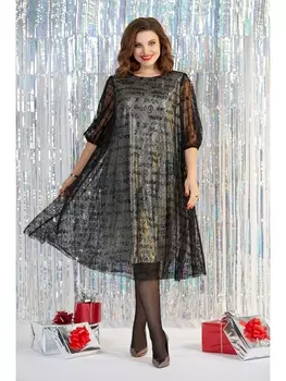 Платье 959 золото+чёрная сетка