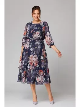 Платье М534-1 синий+пудра цветы