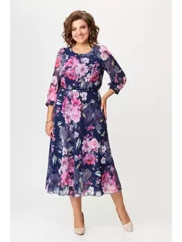Платье М534-1 синий+розовые цветы