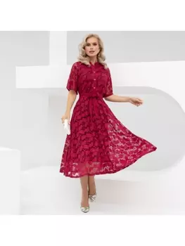 Платье Моя итальянская история (спелая вишня, с поясом)