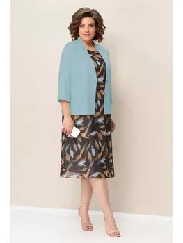 Плательные костюмы 1351 бежево-голубой