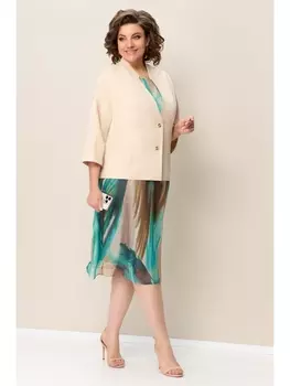 Плательные костюмы 1351 бирюзово-бежевый