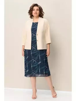 Плательные костюмы 1351 сине-бежевый