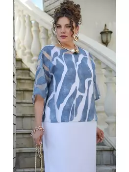 Плательные костюмы 22673 синий+белый