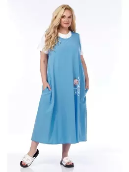 Плательные костюмы 2302 белый-голубой