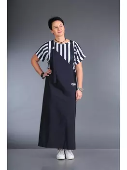 Плательные костюмы 347 синий, полоска