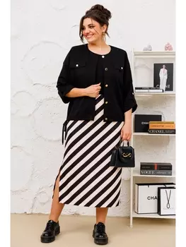 Плательные костюмы 3-2713 чёрный/беж