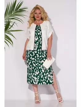 Плательные костюмы М1308 изумруд+светлый