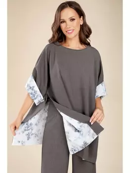 Пончо 1285-графит + листики на голубом
