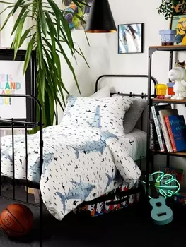 Постельное белье Детское Детское постельное белье Акулы 70767-1+70359-2 Перкаль 1,5 сп. 50х70