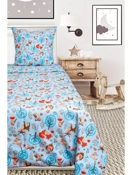 Постельное белье Детское Постельное белье Лесная сказка (голуб.) 7328-2 Бязь 120гр. 1.5 сп. 70х70 (1)