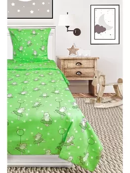 Постельное белье Детское Постельное белье Маленькая кошечка зел. 7593-3 Бязь 120гр. 1.5 сп. 50х70 (1)
