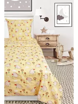 Постельное белье Детское Постельное белье Свинки (желт.) 7699-2 Бязь 120гр. 1.5 сп. 50х70 (1)