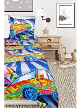 Постельное белье Детское Постельное белье Тачки 9123 Бязь 120гр. 1.5 сп. 50х70 (1)