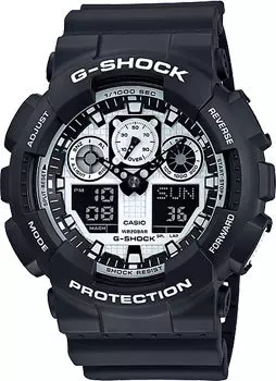 Японские наручные мужские часы Casio GA-100BW-1A. Коллекция G-Shock