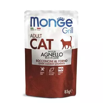 Корм для кошек Monge Cat Grill Pouch новозеландский ягненок пауч 85г