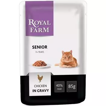 Корм для кошек ROYAL FARM старше 7 лет курица в соусе конс. пауч 85г