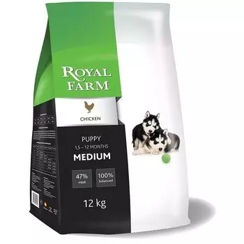 Корм для щенков ROYAL FARM для средних пород, курица сух. 12кг